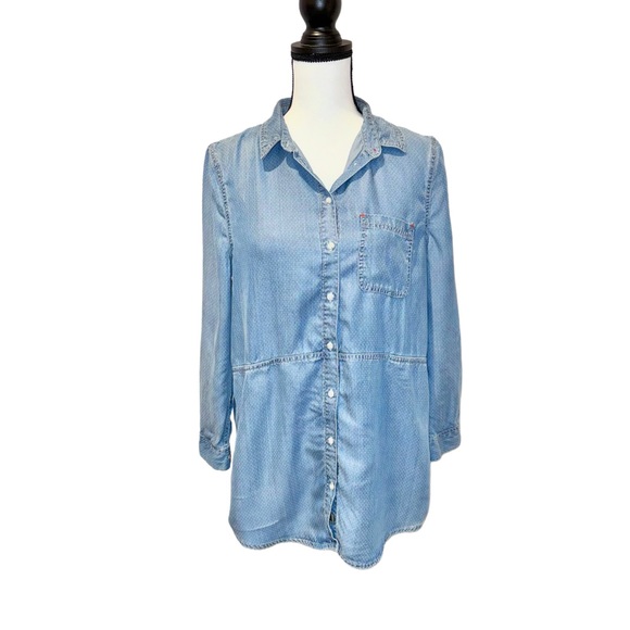💥 BARBOUR sailboat poplin luxury chambray shirt women’s size medium 8 - Picture 1 of 17